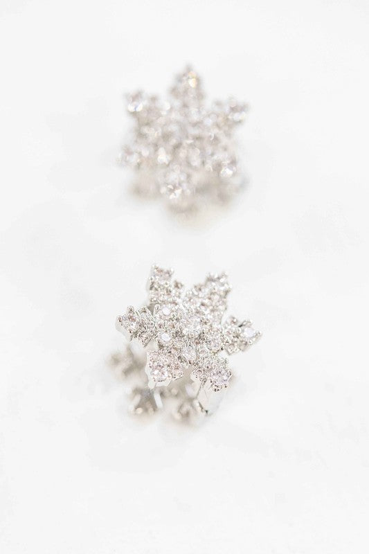 Sparkling Snowflake Silver Hoop Earrings