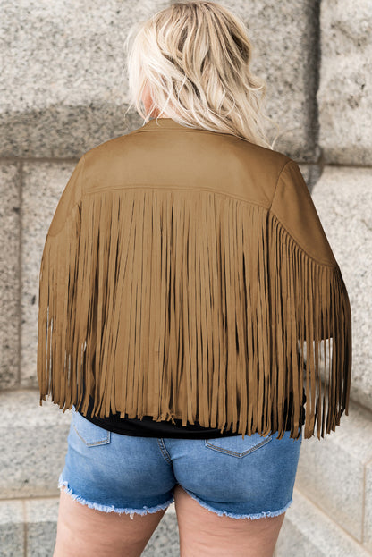 Chic Plus Size Fringe Open Front Jacket – Elevate Your Style Effortlessly!