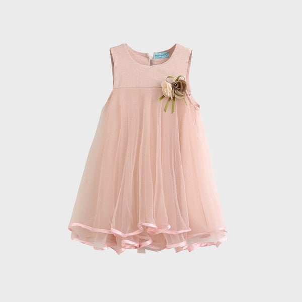 Flower Girl Mesh Dress with Floral Waist Detail – Elegant & Adorable