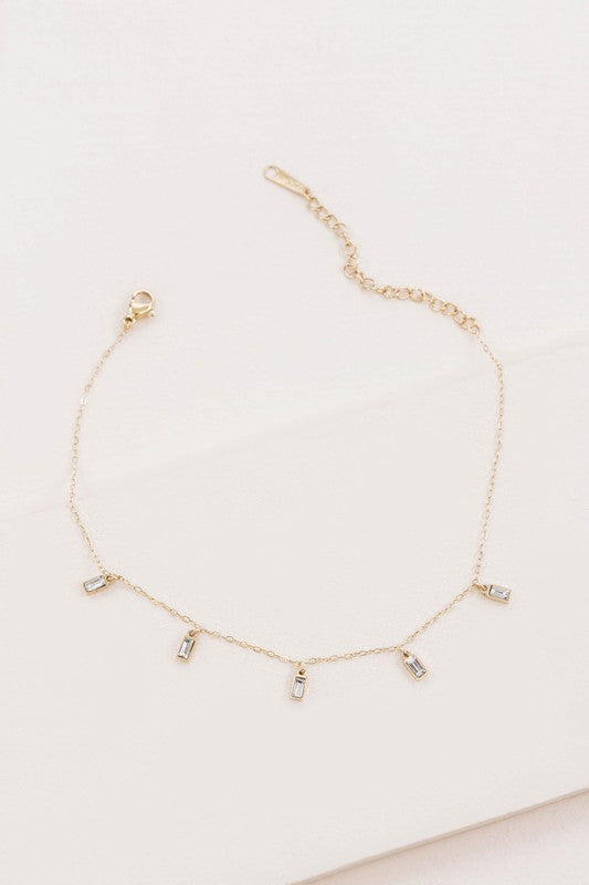 Minimal Rectangle Rhinestone Anklet – Dainty & Elegant