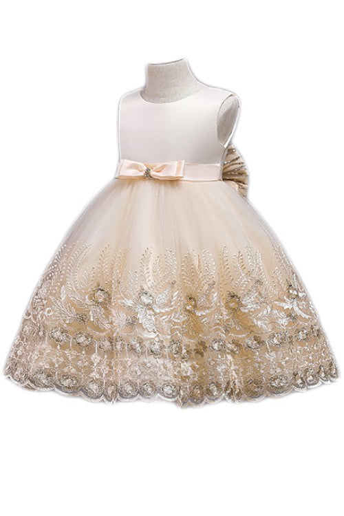 Girls Big Bow Party Dress – Flower Girl Lace Mesh Skirt Dress