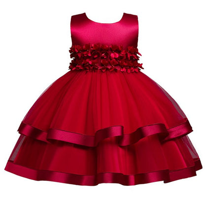 Girls Floral Waist Big Bow Party Dress – Flower Girl Dress