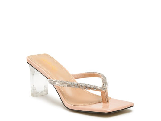 Crystal Lined Thong Block Heeled Sandal – Chic & Comfortable High-Heel Sandals