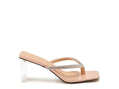 Crystal Lined Thong Block Heeled Sandal – Chic & Comfortable High-Heel Sandals