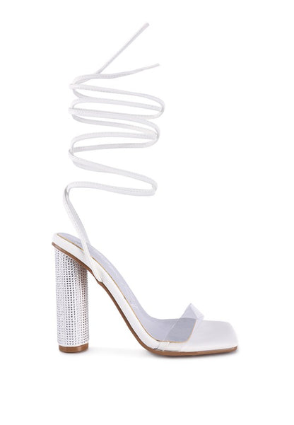 Crystal-Dazzled Lace-Up Block Heel Sandal