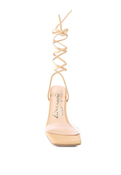 Crystal-Dazzled Lace-Up Block Heel Sandal