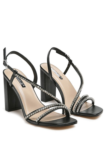 Embellished Block Heel Sandals – Elegant Crystal-Lined Party Heels