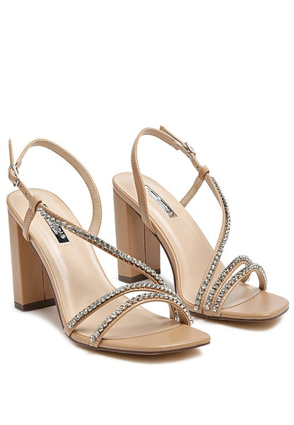 Embellished Block Heel Sandals – Elegant Crystal-Lined Party Heels