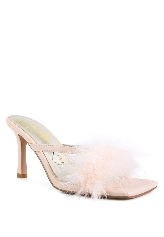 Feather Detail Slip-On Sandals – Dramatic & Glamorous Party Heels