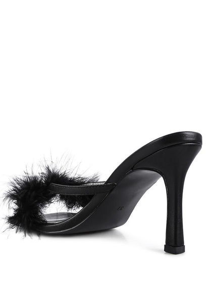 Feather Detail Slip-On Sandals – Dramatic & Glamorous Party Heels