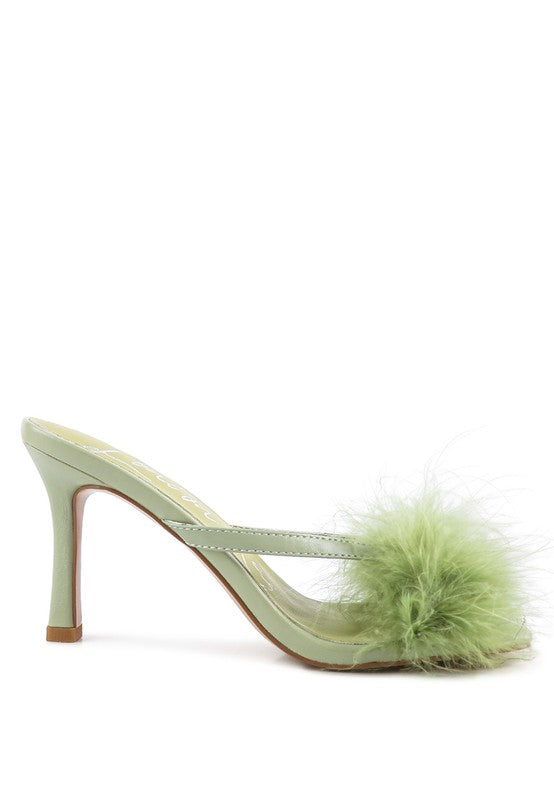 Feather Detail Slip-On Sandals – Dramatic & Glamorous Party Heels