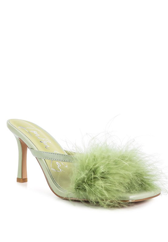 Feather Detail Slip-On Sandals – Dramatic & Glamorous Party Heels