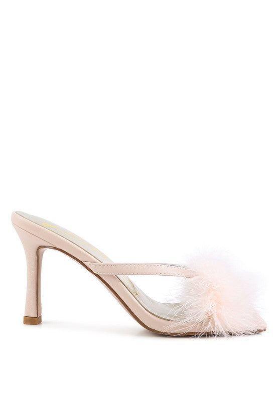 Feather Detail Slip-On Sandals – Dramatic & Glamorous Party Heels