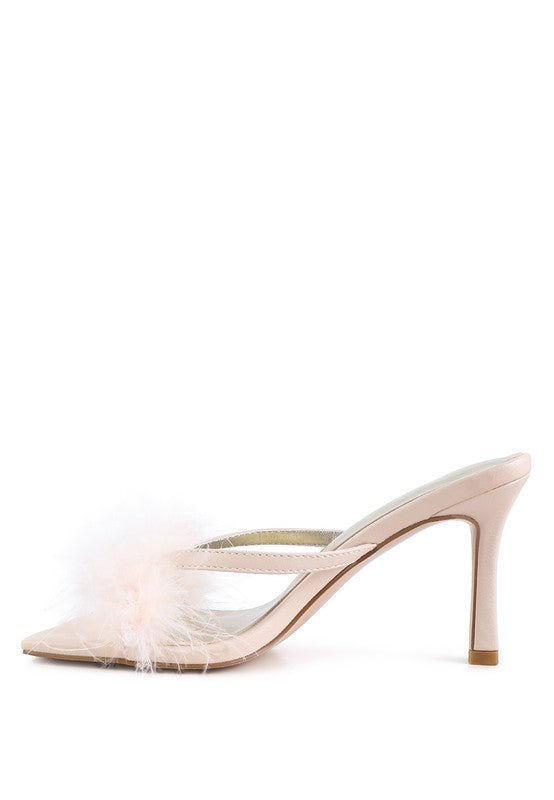 Feather Detail Slip-On Sandals – Dramatic & Glamorous Party Heels