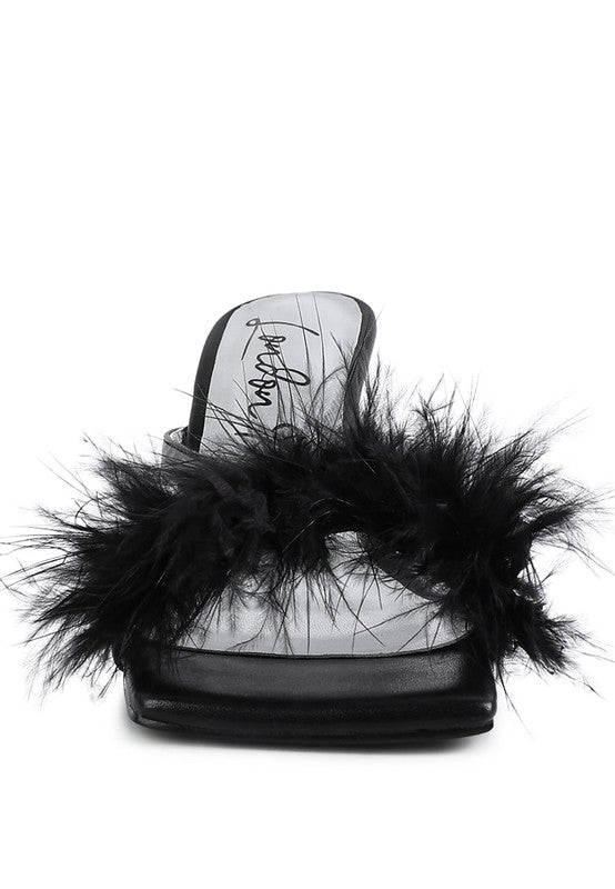 Feather Detail Slip-On Sandals – Dramatic & Glamorous Party Heels