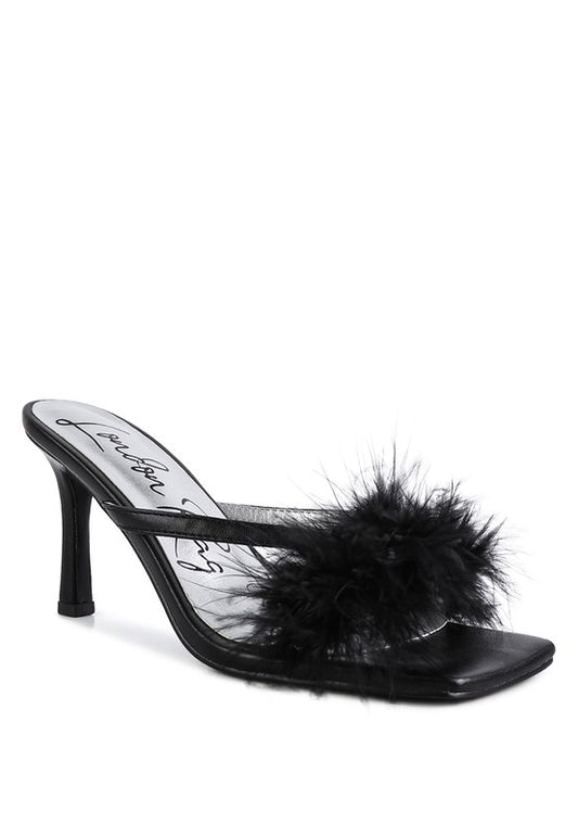 Feather Detail Slip-On Sandals – Dramatic & Glamorous Party Heels