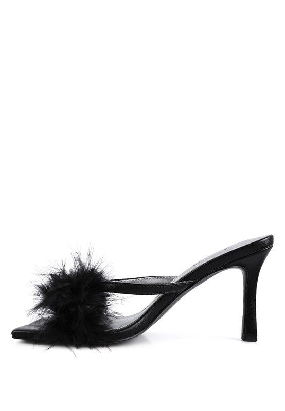 Feather Detail Slip-On Sandals – Dramatic & Glamorous Party Heels