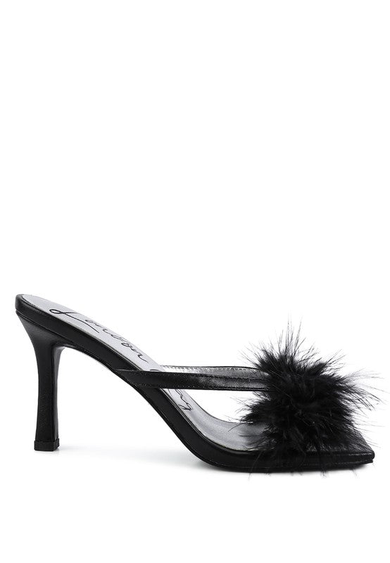 Feather Detail Slip-On Sandals – Dramatic & Glamorous Party Heels