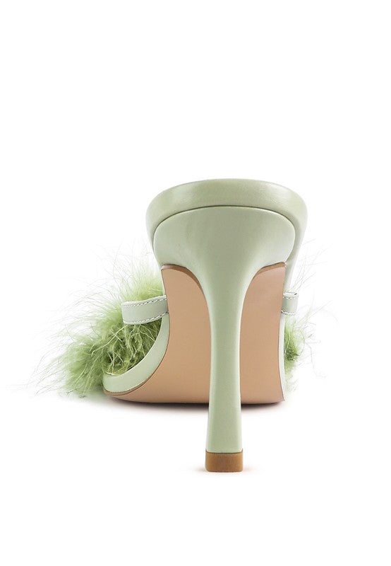 Feather Detail Slip-On Sandals – Dramatic & Glamorous Party Heels