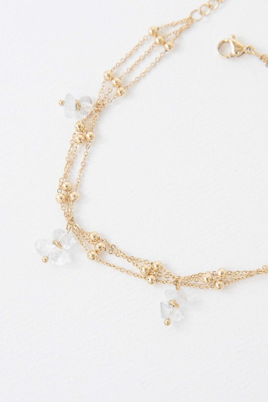 Aura Stone Anklet – 3-Chained Anklet with Clear Stone Charms, 14K Gold-Plated