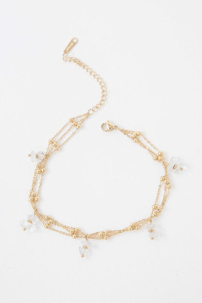 Aura Stone Anklet – 3-Chained Anklet with Clear Stone Charms, 14K Gold-Plated