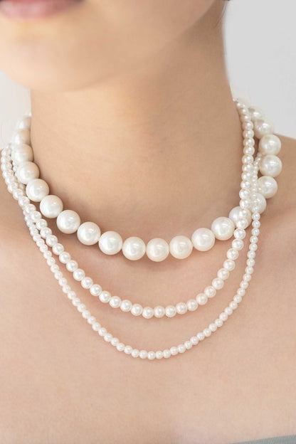 Layered Pearl Necklace – Elegant Three-Strand Faux Pearl Design