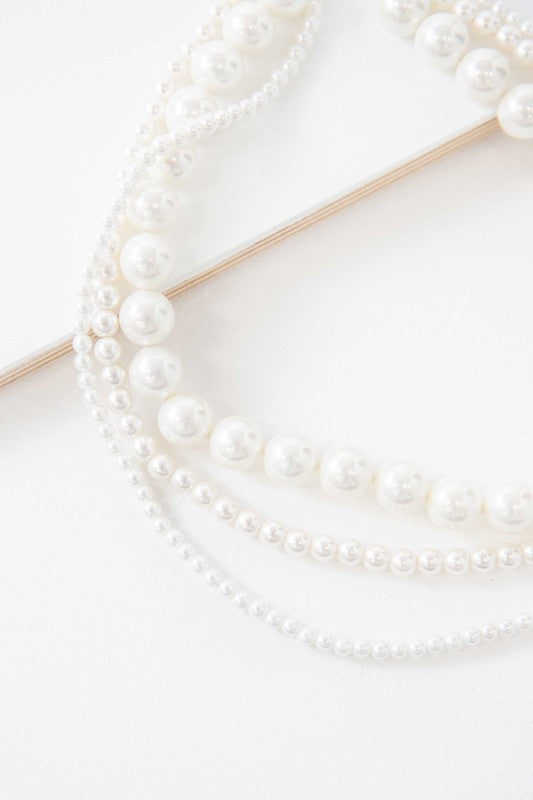 Layered Pearl Necklace – Elegant Three-Strand Faux Pearl Design