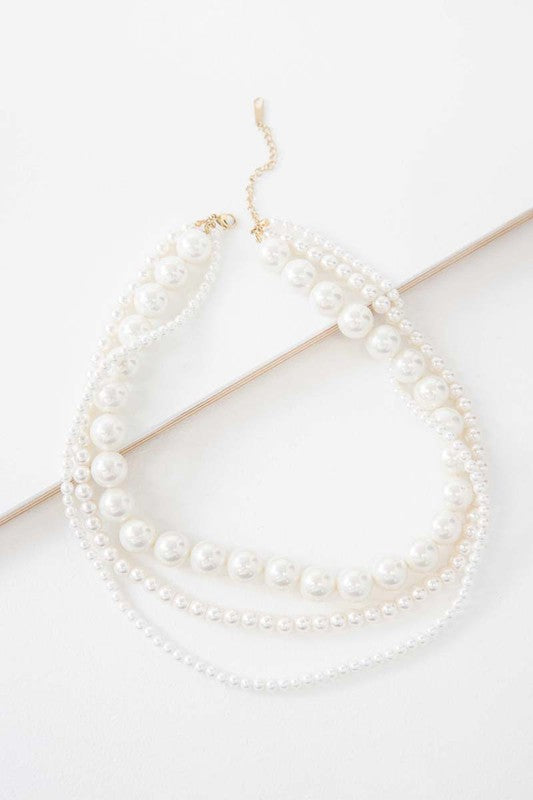 Layered Pearl Necklace – Elegant Three-Strand Faux Pearl Design