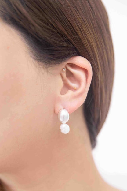 Double Pearl Earrings – Elegant Faux Pearl with Sterling Silver Post