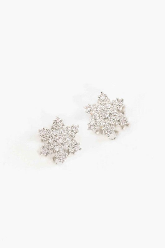 Sparkling Snowflake Silver Hoop Earrings