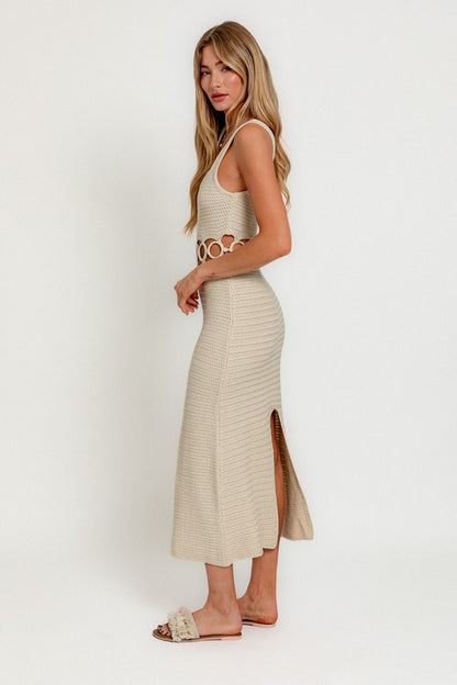 Square Neck Sleeveless Crochet Midi Dress