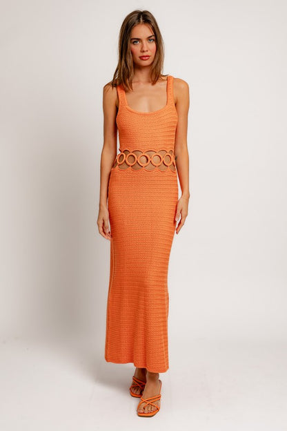 Square Neck Sleeveless Crochet Midi Dress