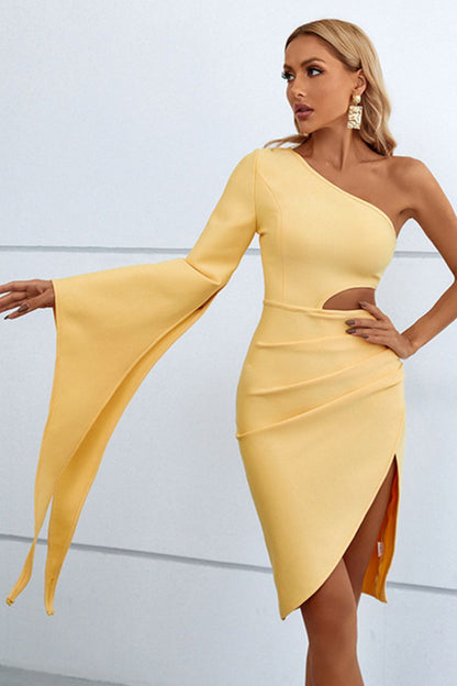 Cutout Split Flare Sleeve One-Shoulder Dress – Perfect for Cocktail & Homecoming Events