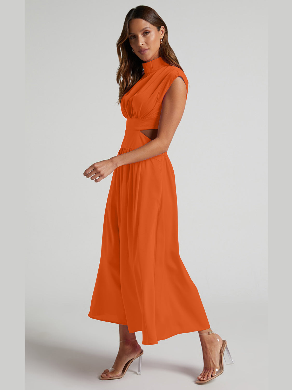 Cutout Mock Neck Sleeveless Ruched Dress – Chic & Stylish