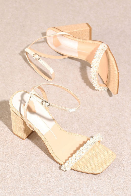 Pearl Embellished Ankle Strap High Heels