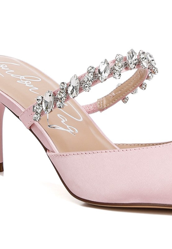 Dazzling Diamante Kitten Heel Mules