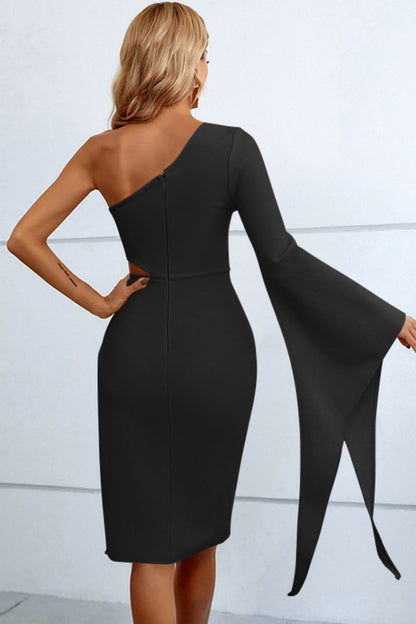 Cutout Split Flare Sleeve One-Shoulder Dress – Perfect for Cocktail & Homecoming Events