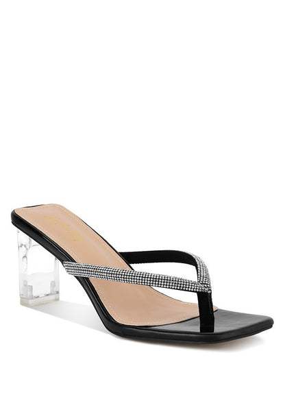 Crystal Lined Thong Block Heeled Sandal – Chic & Comfortable High-Heel Sandals