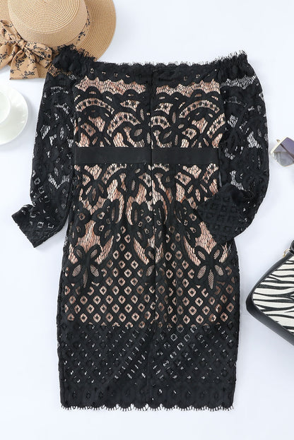 Off-Shoulder Long Sleeve Lace Dress – Elegant & Timeless