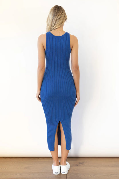 Selena Slit Ribbed Round Neck Sleeveless Dress