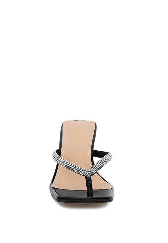 Crystal Lined Thong Block Heeled Sandal – Chic & Comfortable High-Heel Sandals