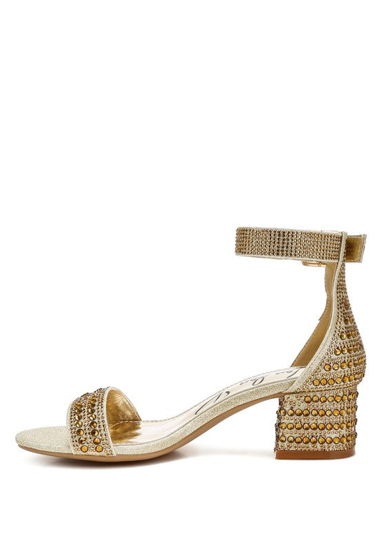 Rhinestone Embellished Block Sandals