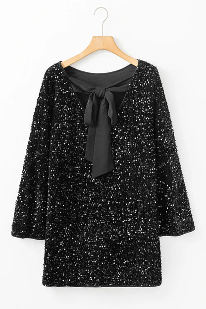 Carol Sequin Round Neck Long Sleeve Mini Dress