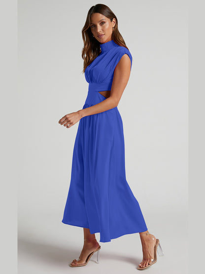 Cutout Mock Neck Sleeveless Ruched Dress – Chic & Stylish