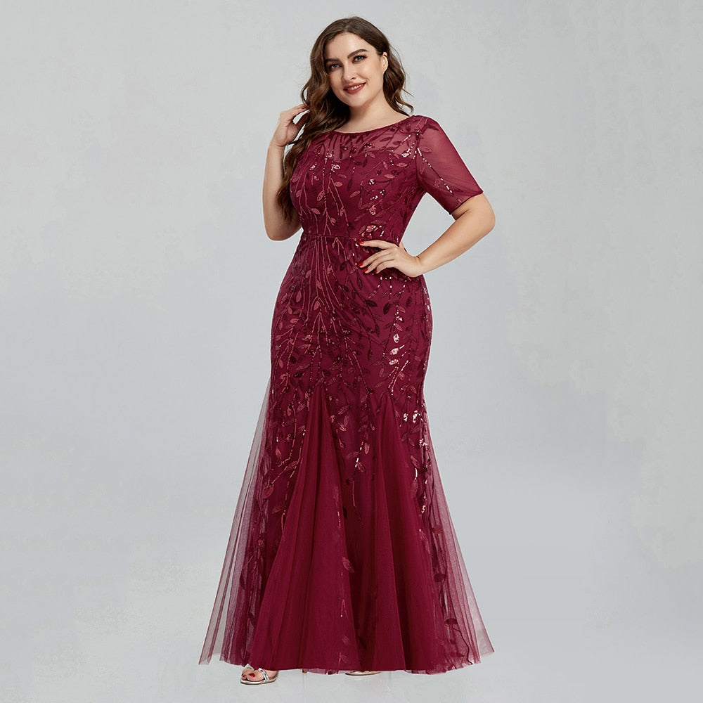 Plus Size Sequin Mesh Mermaid Evening Dress