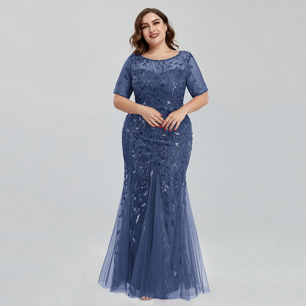 Plus Size Sequin Mesh Mermaid Evening Dress