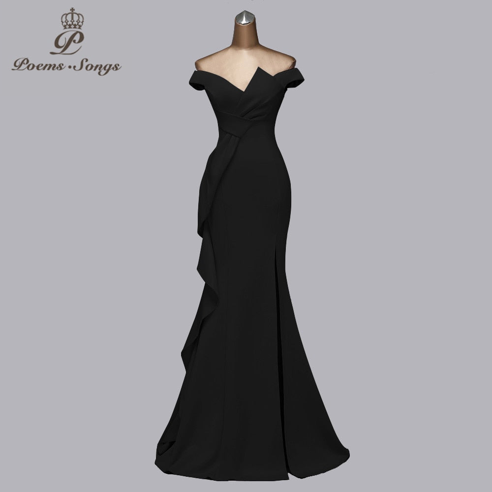 Elegant Off-The-Shoulder Evening Dress – Glamorous Formal Gown