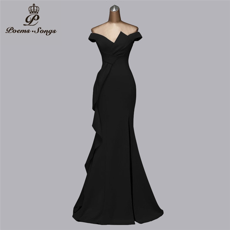 Elegant Off-The-Shoulder Evening Dress – Glamorous Formal Gown