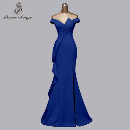 Elegant Off-The-Shoulder Evening Dress – Glamorous Formal Gown