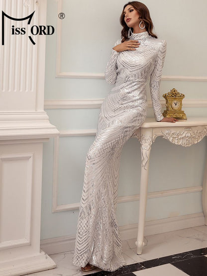 Elegant High Neck Sequin Long Dress – Perfect for Formal & Black Tie Events